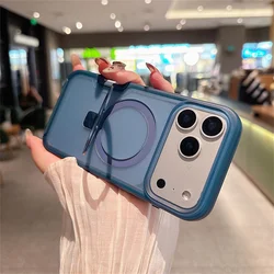 Foldable Magnetic Stand Phone Case - Clear Candy Color with Dual Layer Protection - iPhone 15 Plus (Jewel Blue)