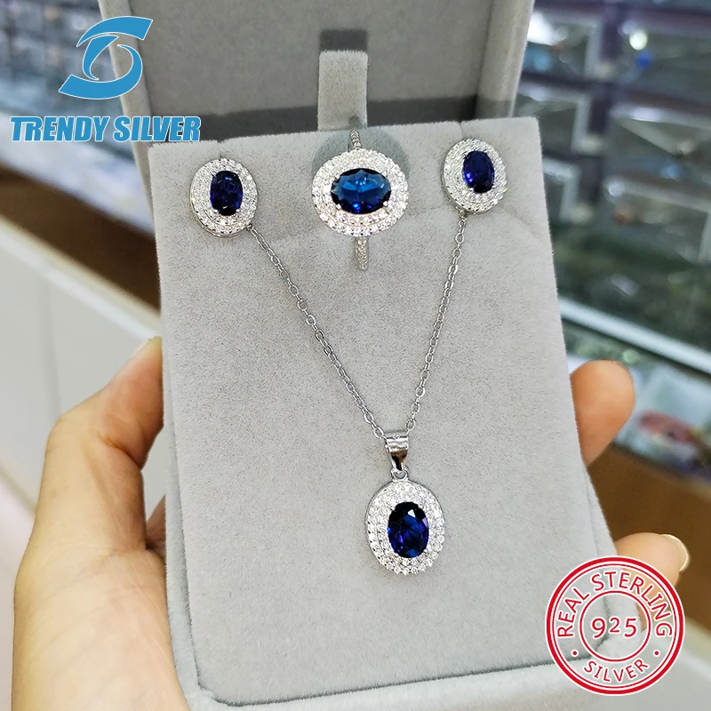 

TRENDY 925 sterling silver zirconia clear CZ luxury jewelry set ring earrings for woman pendant necklace trendy design