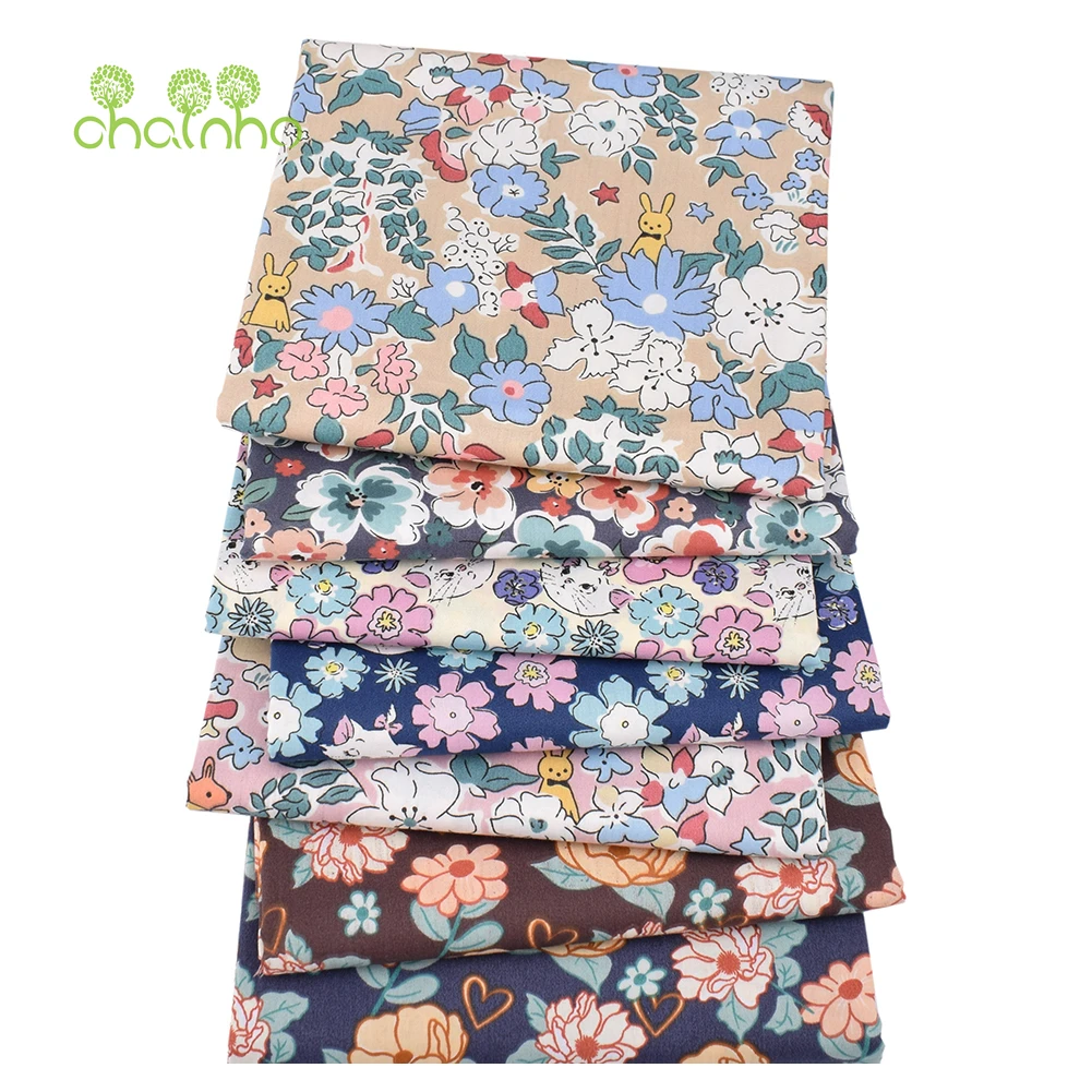 Chainho,Printed Twill Weave Cotton Fabric,Patchwork Cloth,DIY Sewing Quilting Material,Floral Series,2 Specification,CC341