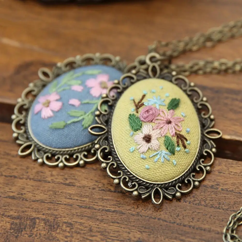 Embroidery set Embroidery kits Embroidery Pendant Kit Embroidered Pendant Necklace Needle Thread Diy Art Crafts