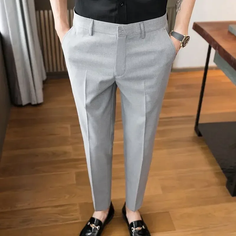 thumbnail image 1 of Pantalones de verano de talla grande para hombre, pantalones de traje rectos grises para hombre, ropa de primavera, ropa de trabajo, clásicos, elegantes, de alta calidad, baratos, 1 of 5