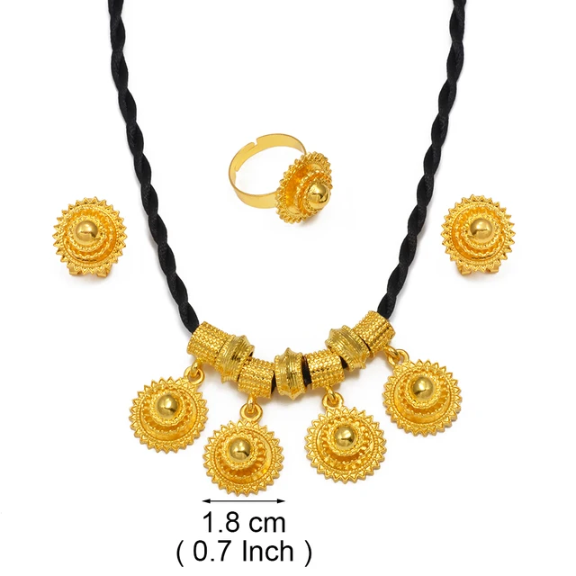 Anniyo New Ethiopian Jewelry Sets Black Rope Earrings Rings African Ethnic Eritrean Habesha Engaged Accessories #195716 5