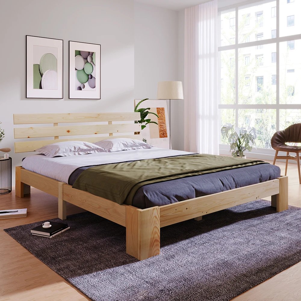KOMHTOM Massives Kieferndoppelbett mit Kopfteil und Lattenrost - 140 x 200 cm – Detail 7