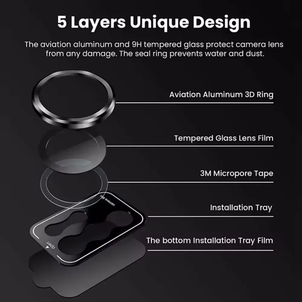 Premium Camera Metal Ring Glass Lens Protector - Anti-Scratch Tempered Glass Back Cover