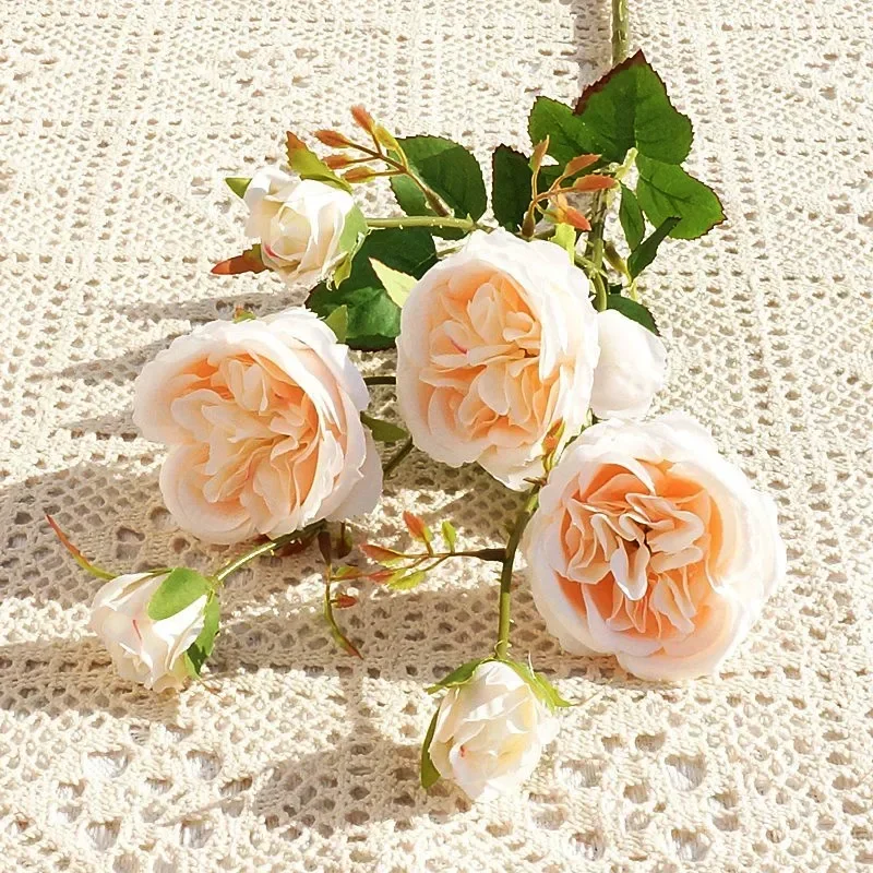 6Heads Austin Rose Branch Silk Flowers Artificial Valentine's Day Wedding Flowers Home Decor Flores Artificiales