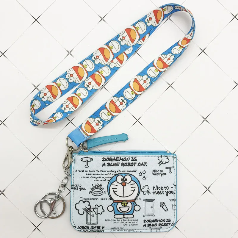 Doraemon PU coin purse card set keychain buckle lanyard student meal card bus card access control card jingle ID card holder 3