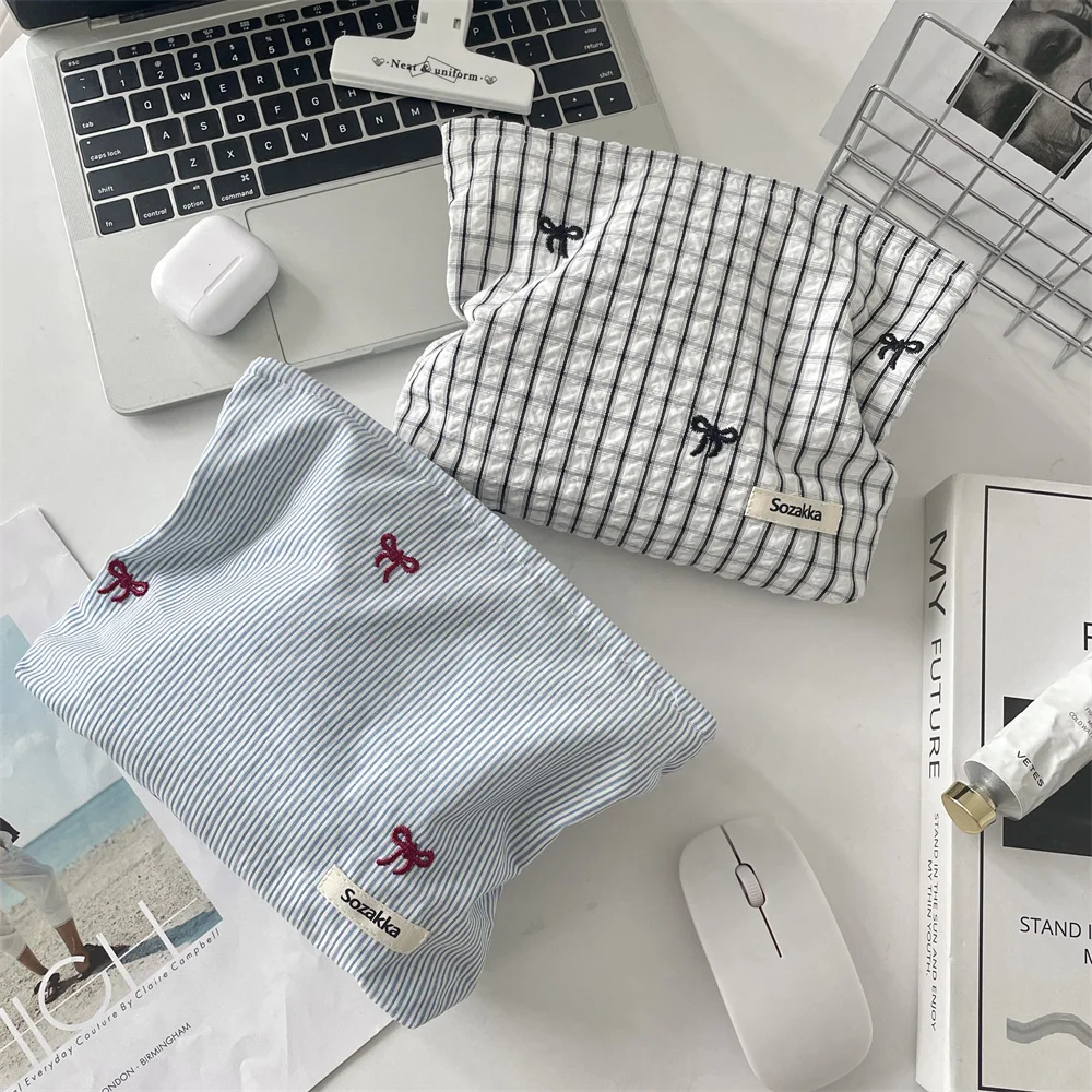 New Blue Color Mommy Bag Bowknot Embroidery Makeup Bag Zipper Baby Diaper Bag Nappy Pouch Travel Toiletry Storage Bags