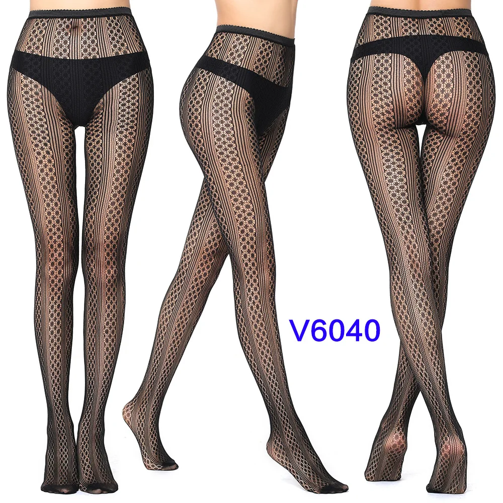 Women's Gothic Lace Fishnet Pantyhose – Seamless Jacquard Weave Garter Stockings
