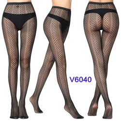 Women's Gothic Lace Fishnet Pantyhose - Seamless Jacquard Weave Garter Stockings - One Size (V6040)