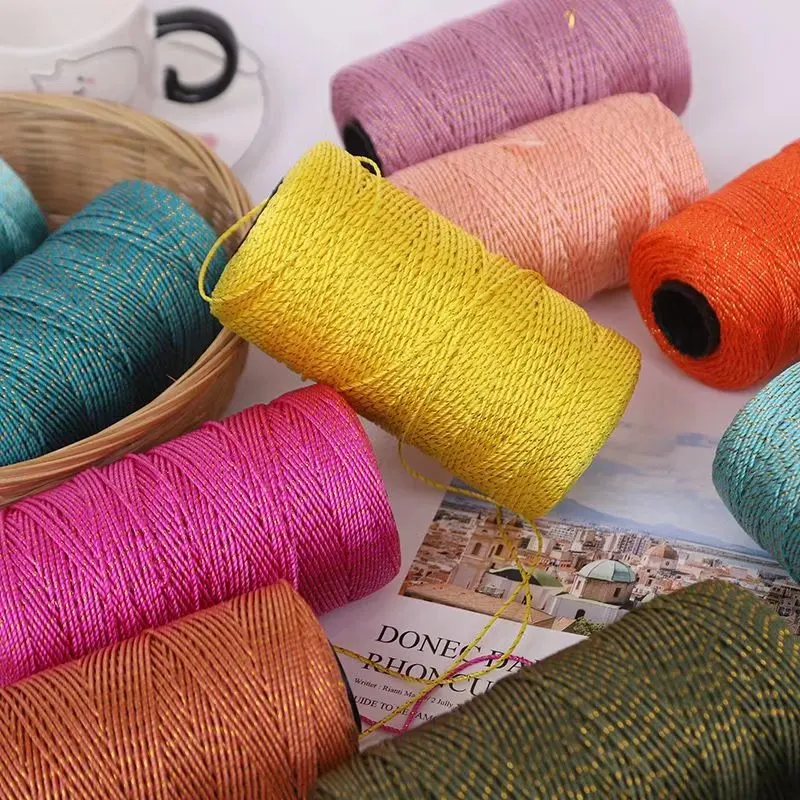 

3pcs 100g/ball Gold Thread Hand-woven Hook Bag Hook Hat Car Cushion Cup Set Hook Slipper Bright Silk Thread Knitting
