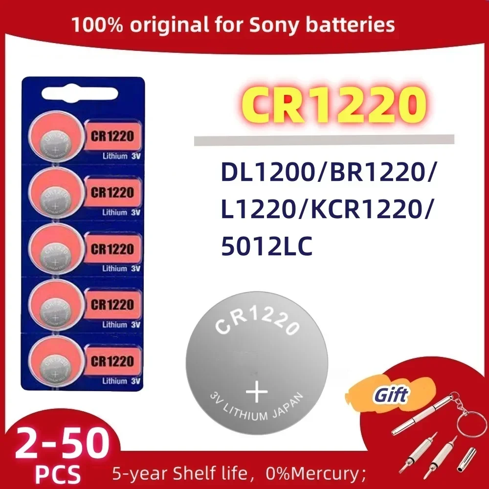 Оригинальный литиевый аккумулятор для SONY CR1220 KCR1220 3 В, для игрушечных часов, весы, калькулятор, пульт дистанционного управления, мышь, кнопка, монетница