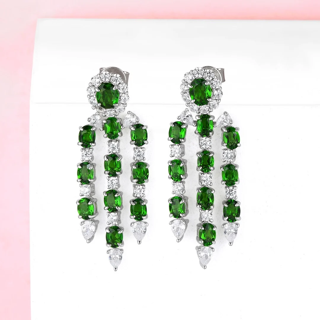 

HT2024 Fine Jewelry Solid 925 Sterling Silver Natural Green Diopside Gemstones 4.82ct Earrings for Women Fine Presents