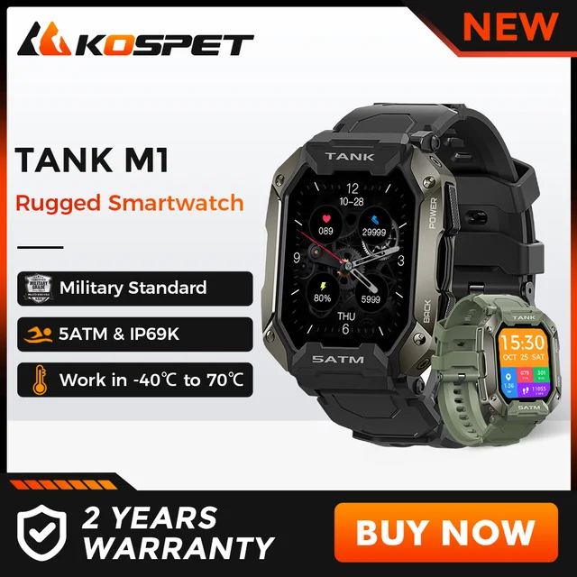 New Smartwatch 2022 KOSPET TANK M1 Rugged Outdoor Smart Watch Blood Pressure 5ATM IP69K Waterproof Bluetooth Smartwatch For Men 1