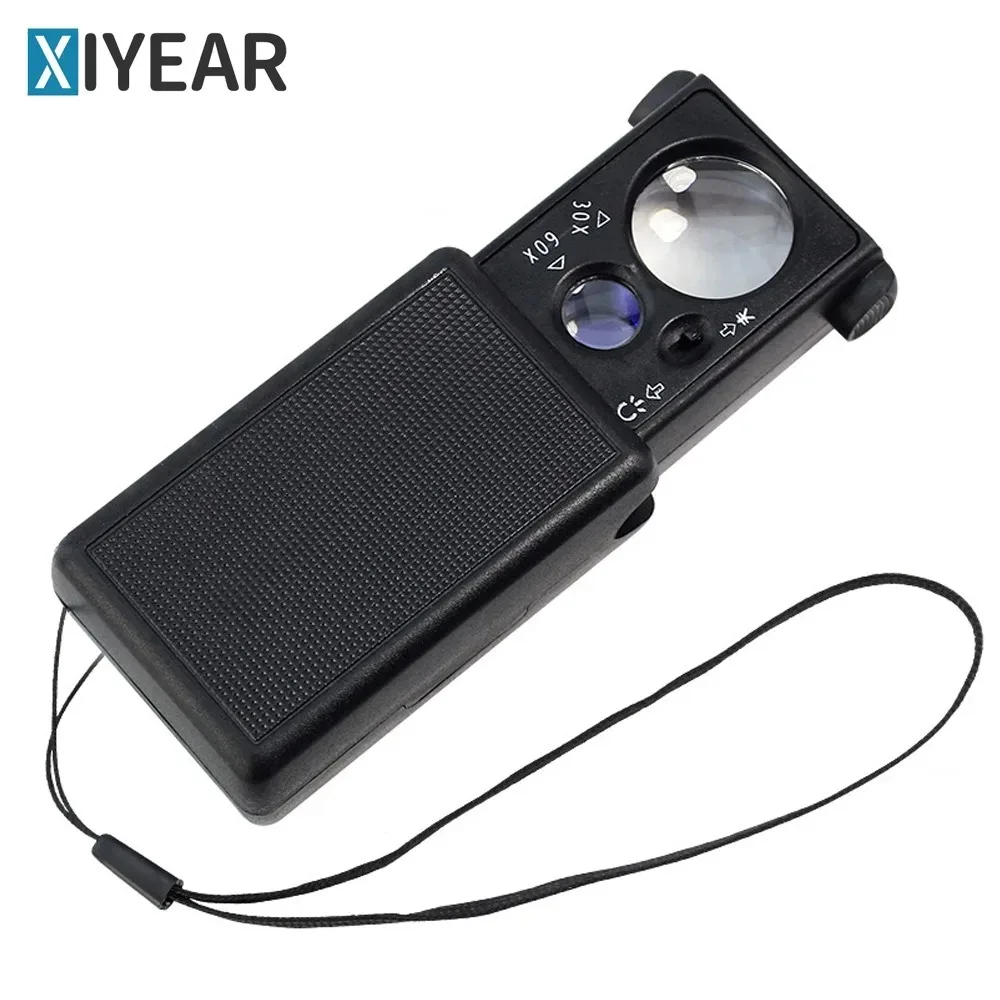 

Folding Magnifier 30x 60x LED Light UV Magnifier Portable Mini Pocket Handheld Magnifier Jewelry Identification Money Checking