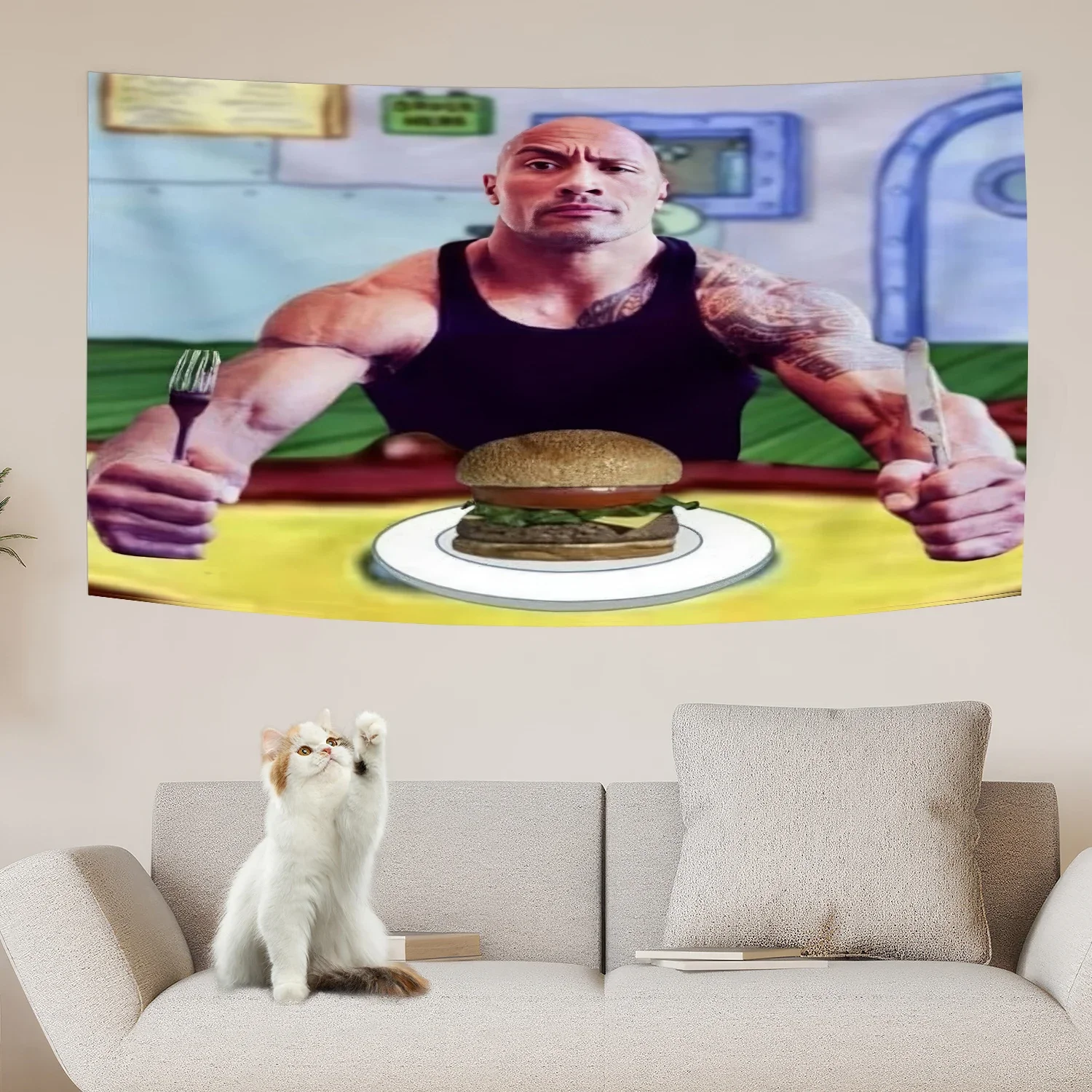 Tapestry Decorations The Rock Johnson Eating Blueberry Pancakes Funny Wall Hanging Kawaii Room Decor Meme Tapestry Bedroom Decoration Aesthetic