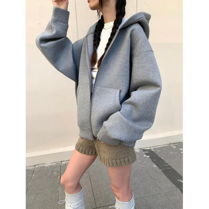 

Autumn Air Layer Zipper Hoodies Women Loose Oversize Street Casual Cardigans Coat