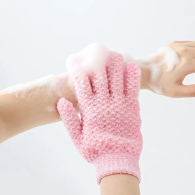 1 Paar hochwertige Schrubb handschuhe Fünf-Finger-Schrubbtuch-Peeling-Schlamm, der Duschbad-Schrubb handschuhe zurück reibt