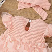 0-3-year-old newborn baby girl summer pink sleeveless lace round neck lace butterfly mesh lovely dress party 5