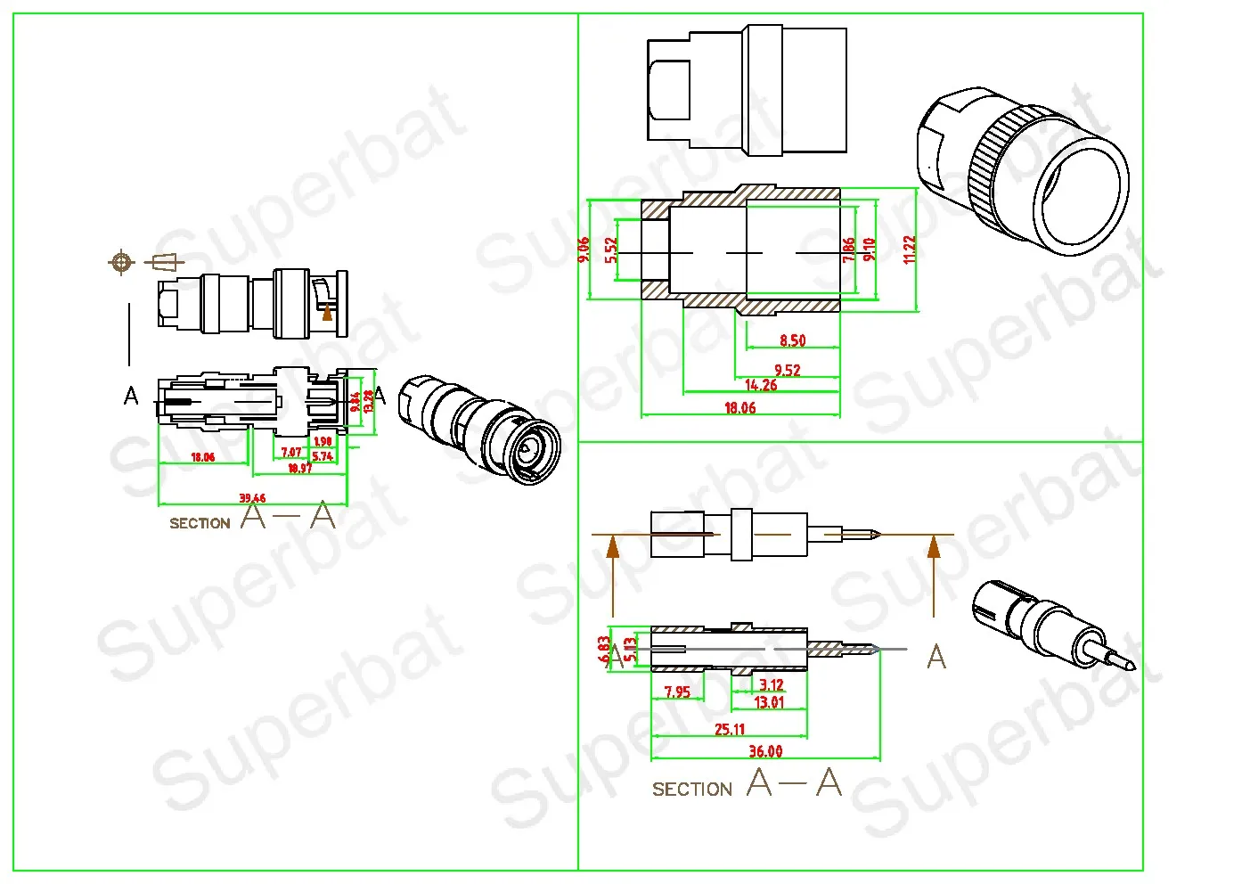 BNC Male RF Coaxial Connectors for RG58 Cable