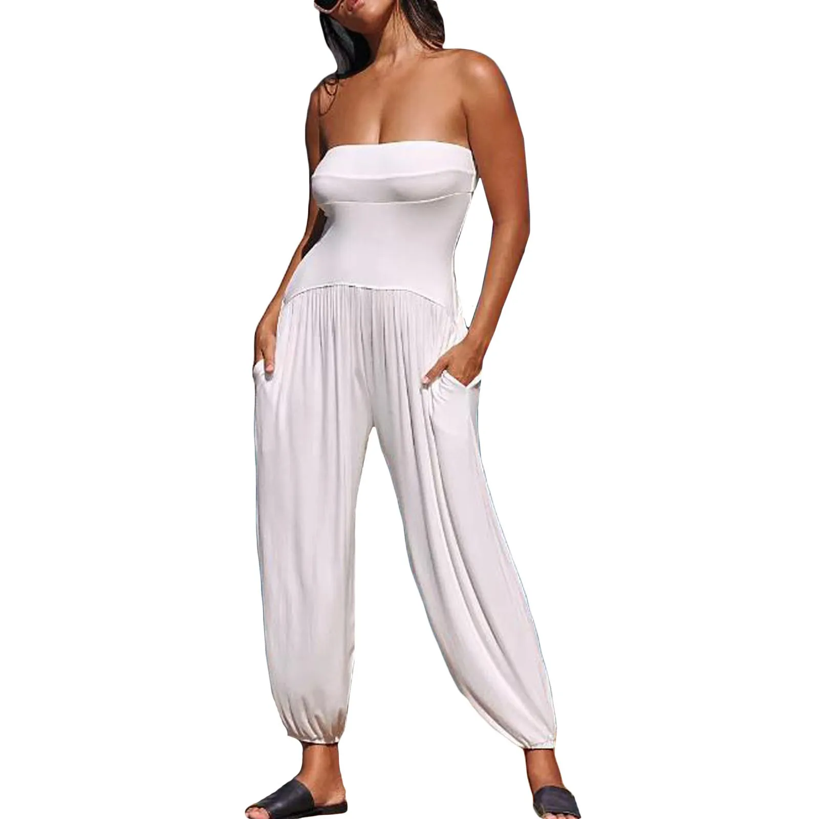 

Womens Overalls Casual Wide Leg Jumpsuits Rompers Sleeveless With Pockets Outfits calça feminina pantalones de mujer السراويل