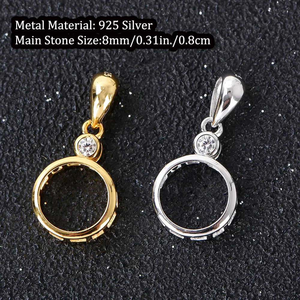 Elegant 8mm Bezel Pendant Base in S925 Sterling Silver