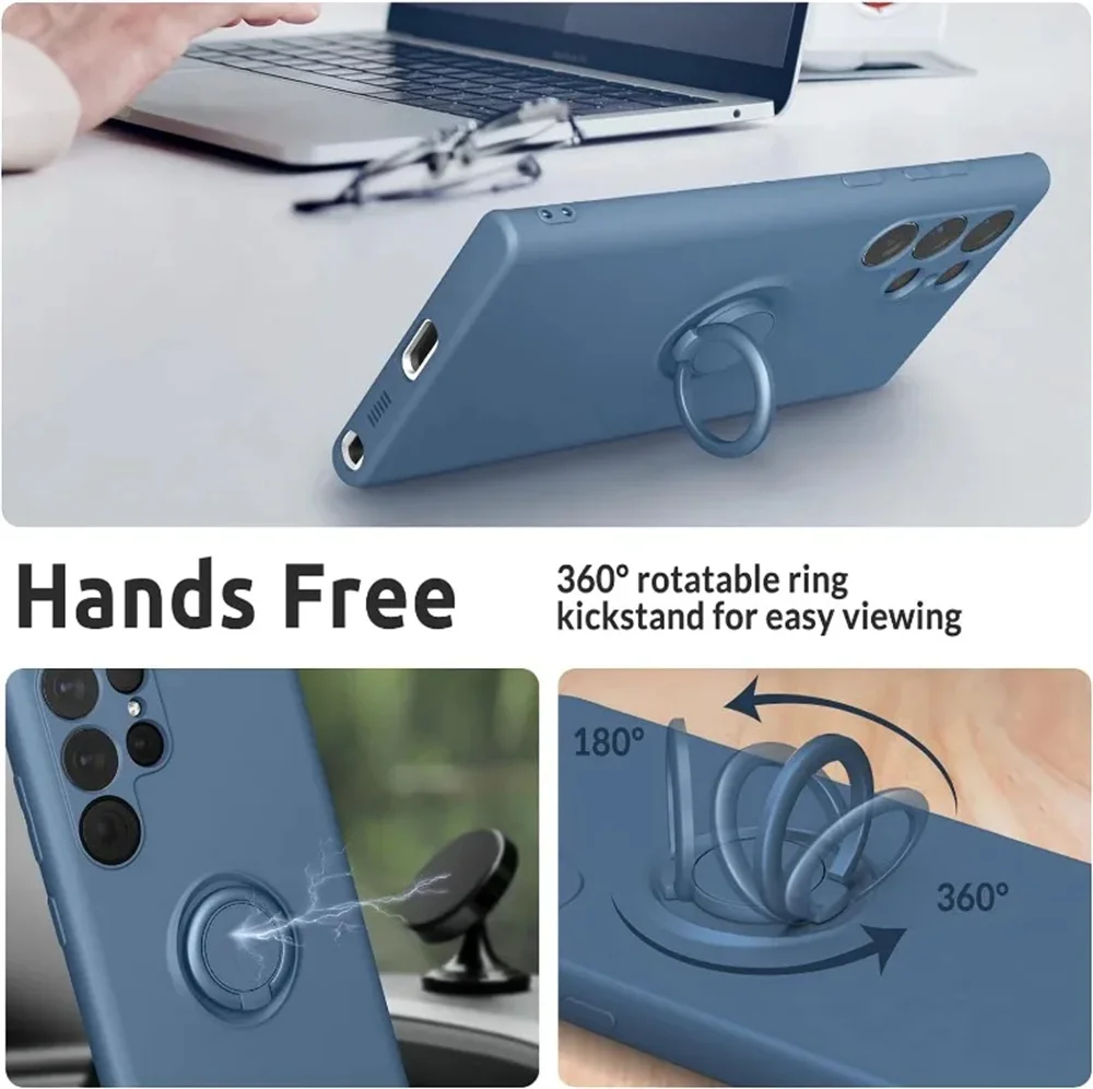 Liquid Silicone Magnetic Phone Case with Ring Holder Back Cover