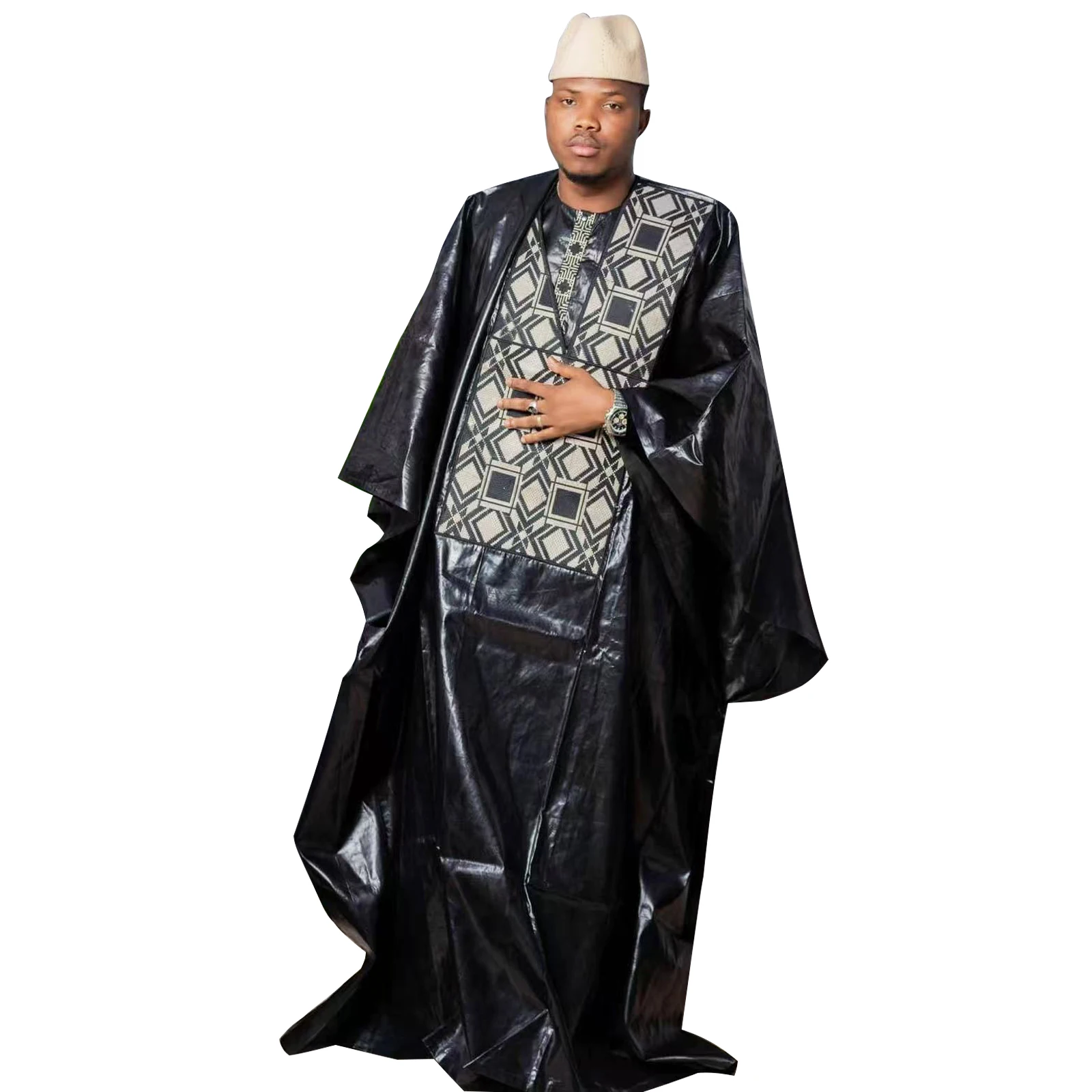 African Man's Embroidery Design Top Long Sleeve with Pants