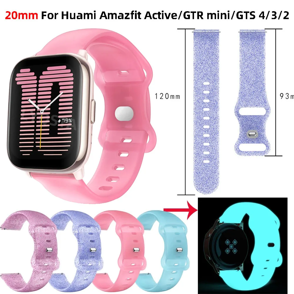 

Силиконовый светящийся браслет 20 мм, браслет для Huami Amazfit Active GTS 4 Mini 3 2e 2/Bip 3/U pro GTR Mini 42 мм