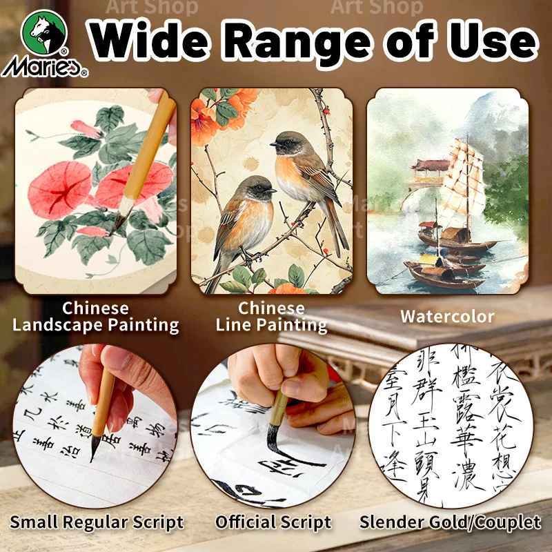 Marie's 3 pcs Jianhao Chinese Calligraphy Brush Set, Traditional Writing Watercolor Brush Ink Pen Kit for Small Regular Script, 6