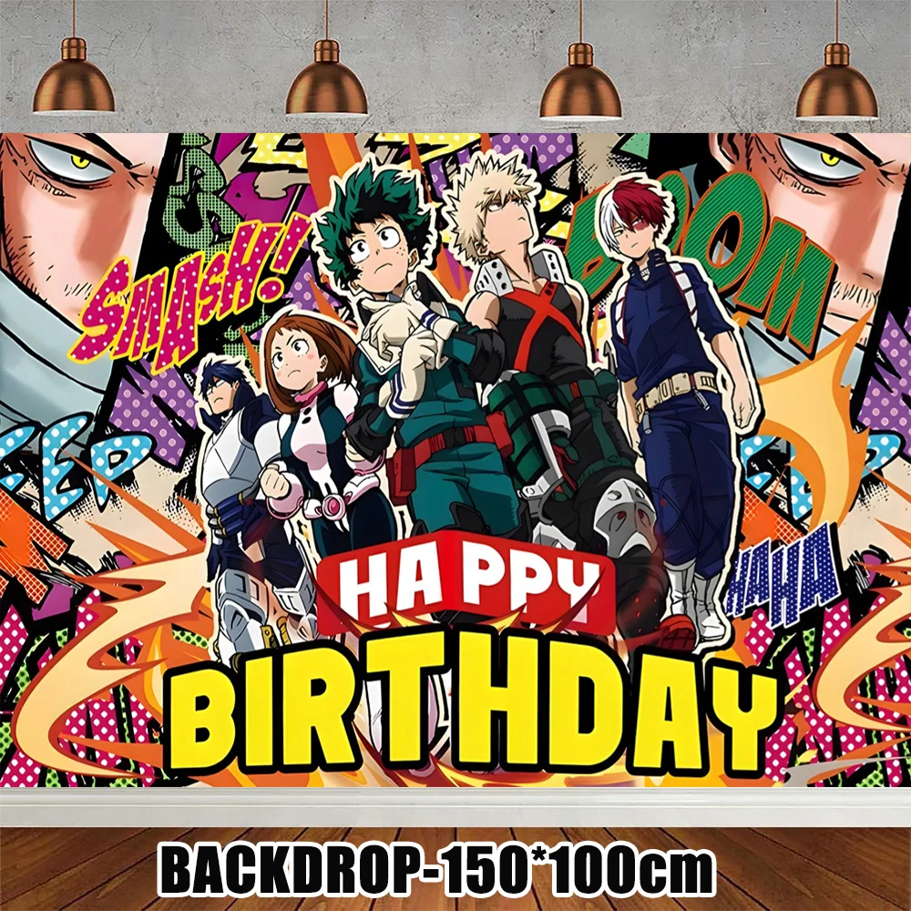 Anime My Hero Academia Theme Kids Birthday Party Decorations Set - Balloons, Cake Topper, Banner, Backdrop, and Baby Shower Props