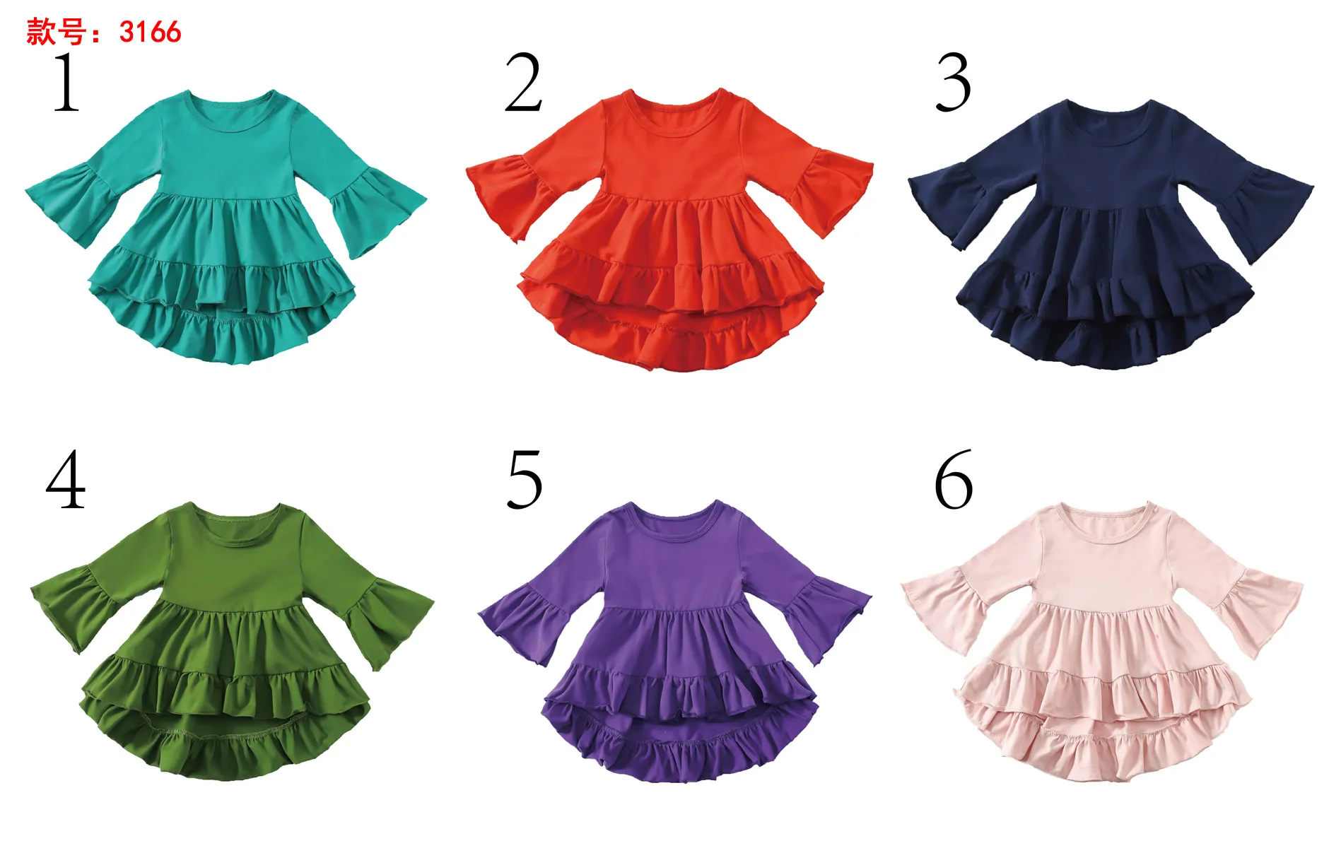 

Infants and Children Pure Color Round Collar Girls Princess Shirt