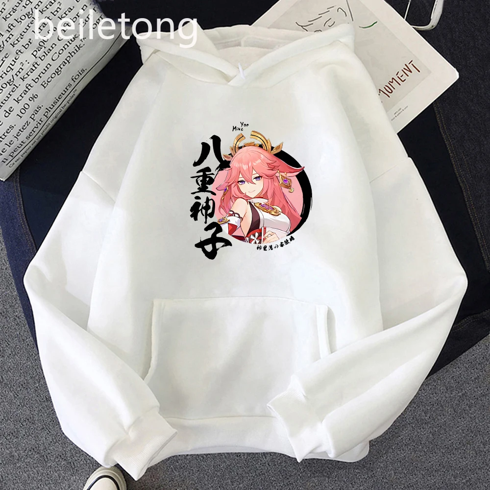 Kawaii Yae Miko Genshin Impact Anime Hoodie Aesthetic Harajuku Hoody Women Cartoon Graphic Tops Pullover Sweatshirts Streetwear
