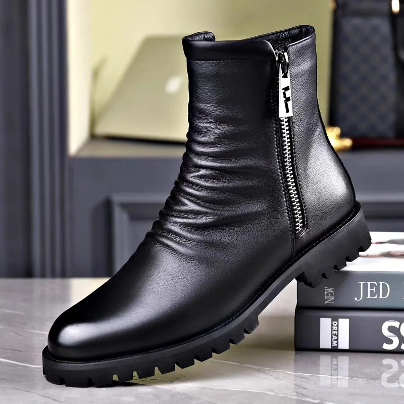 

England style men casual chelsea boots black trendy genuine leather shoes brand designer autumn winter boot high motorcycle bota