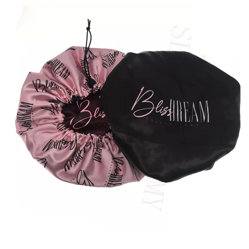 

Custom Full Print Double Layer Satin Bonnet Hair Bonnet With Logo Printed