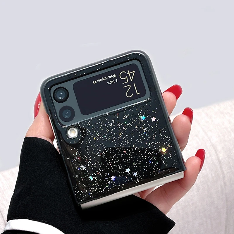 

Чехол для Samsung Galaxy ZFlip3, креативные черно-белые блестящие чехлы со звездами для Z Flip 3, чехол для Samsung F7110, подарок для девушки