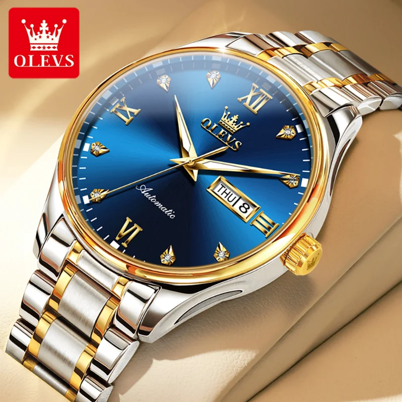 

OLEVS 9955 Men's Watches Simple Casual Automatic Mechanical Wristwatch Waterproof Stainless Steel Luminous Watch Date Week