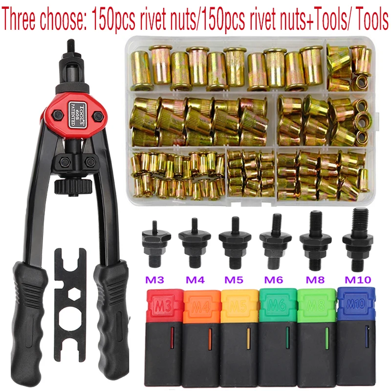 Box 150Pcs Flat Head Riveter Nut Gun BT605 Blind Heavy Hand Inser Rivet Nut Tool Manual Mandrels M3 M4 M5 M6 M8 M10 Auto Rivet