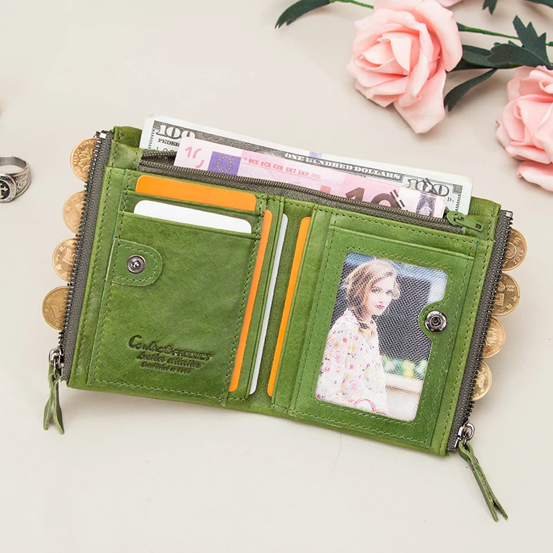 CONTACT'S Genuine Leather Wallets for Women Vintage Bifold Fashion Business Purse Card Holder Coin Purse Money Clip Men Wallets 3