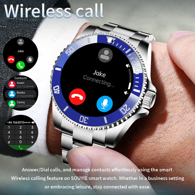 LIGE New Voice Calling Smartwatch Men Wristwatches Voice Assistant Message Reminder Smart Watch Electronic Clock For Android IOS