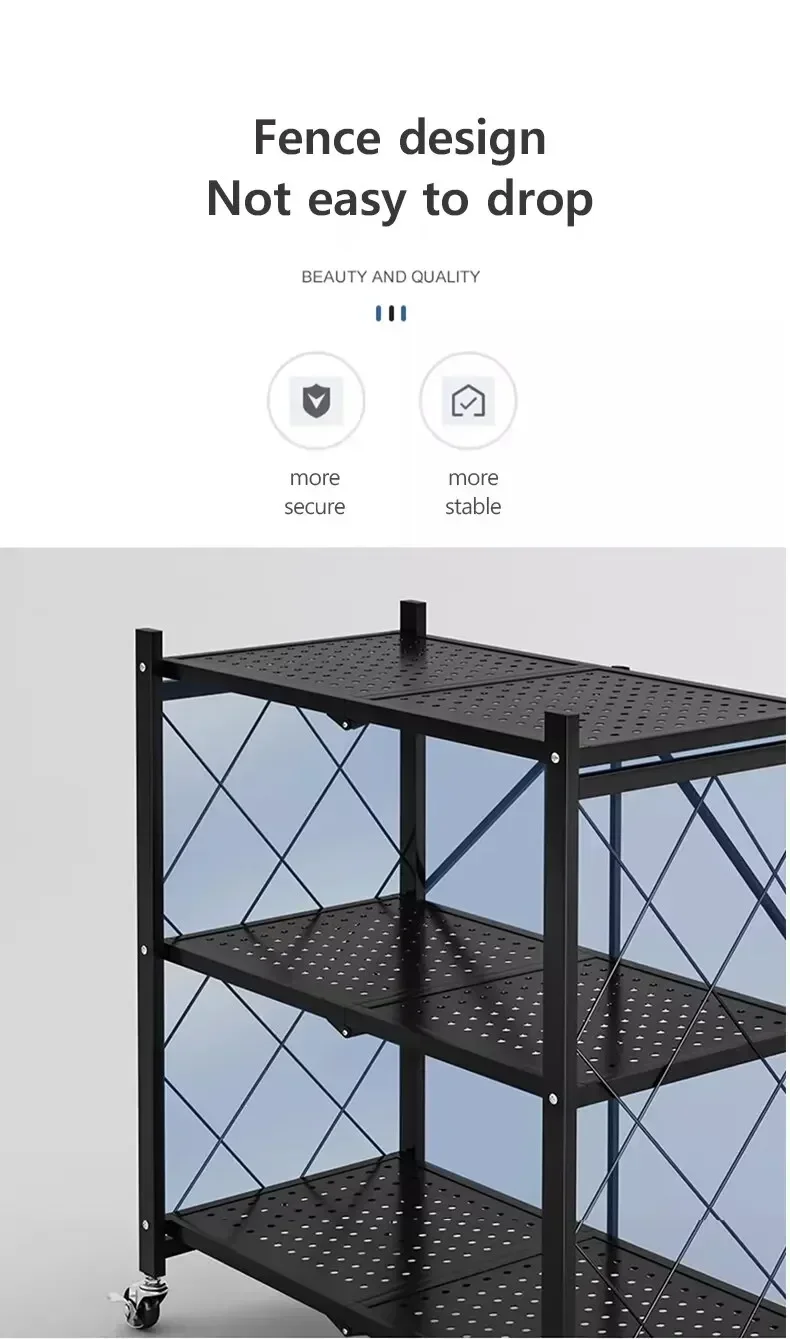 Description Picture 6 of itemStorage Rack Foldable Large Iron Frame Metal Storage Folding Kitchen Shelf No Installation Flower Stand Book Shelf Furniture