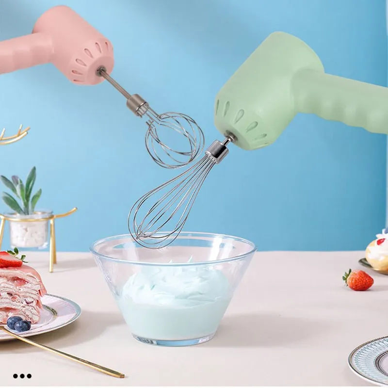 Electric Hand Mixer Wireless Rechargeable Mini Hand Blender Kitchen Tool  For Kitchen Baking Cooking Pink Single Pump 