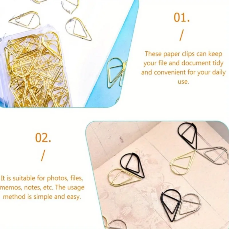 Multicolor Water Drop Shaped Metal Binder Clips Paper Clips and Bookmark Clamps for Office and School Stationery Organization