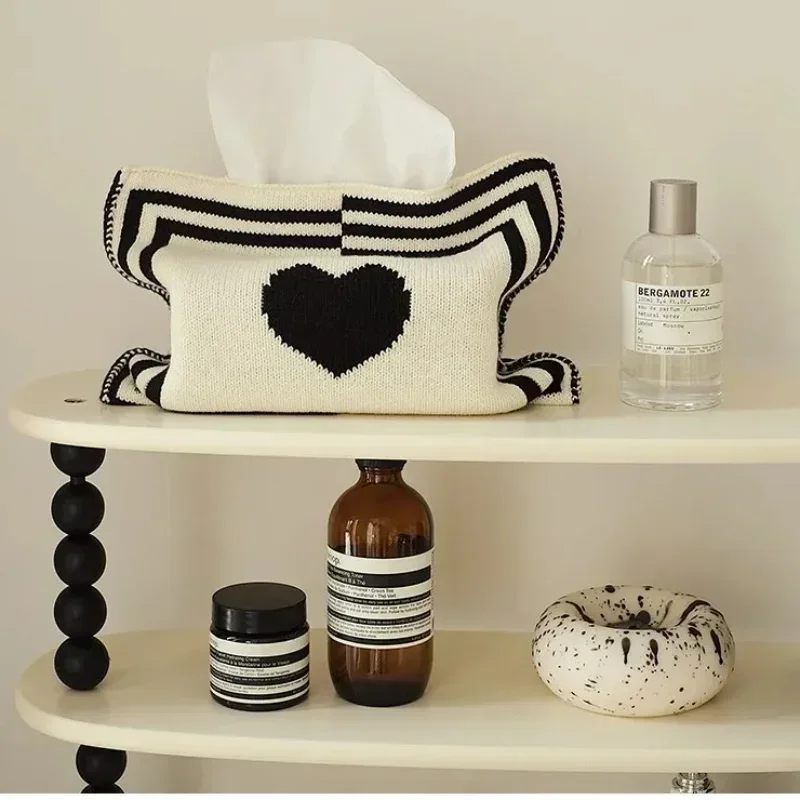 Nordic Ins Heart-pattern Knitted Tissue Bag Living Room Table Tissue Box Paper Storage Desktop Decorative Tissue Case Paper Box 4