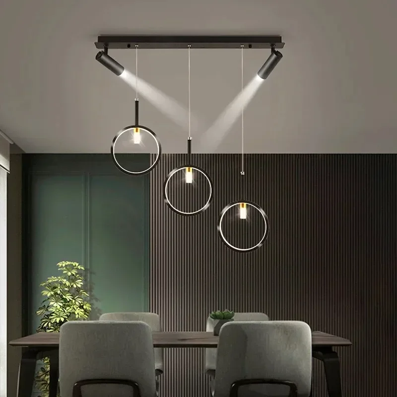 

Modern Led Pendant Lamp With Ceiling Spotlight For Living Room Chandelier Kitchen Island Lustre Decoration Metal Hanging Light