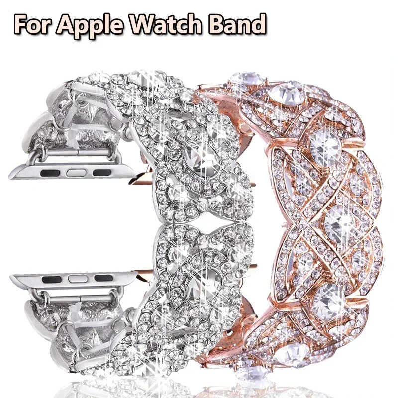 Apple Watch Ultra 2 용 다이아몬드 팔찌 스트랩 49mm 금속 여성 IWatch 시리즈 9 8 7 6 SE 5 4 3 38mm 40mm 42mm 44mm 41mm 45mm