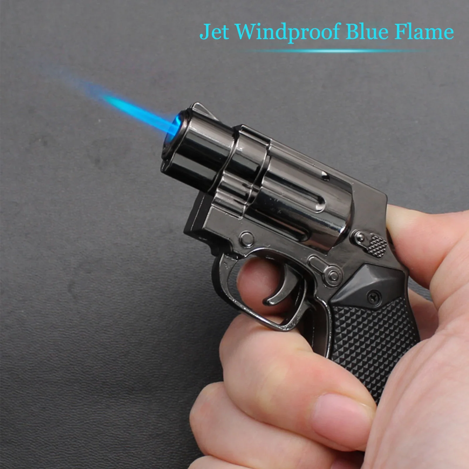 Cool Gun Shape Jet Flame Torch Lighter Adjustable Flame Windproof Refillable Butane for Cigar Gifts Outdoor (Without Butane Gas)