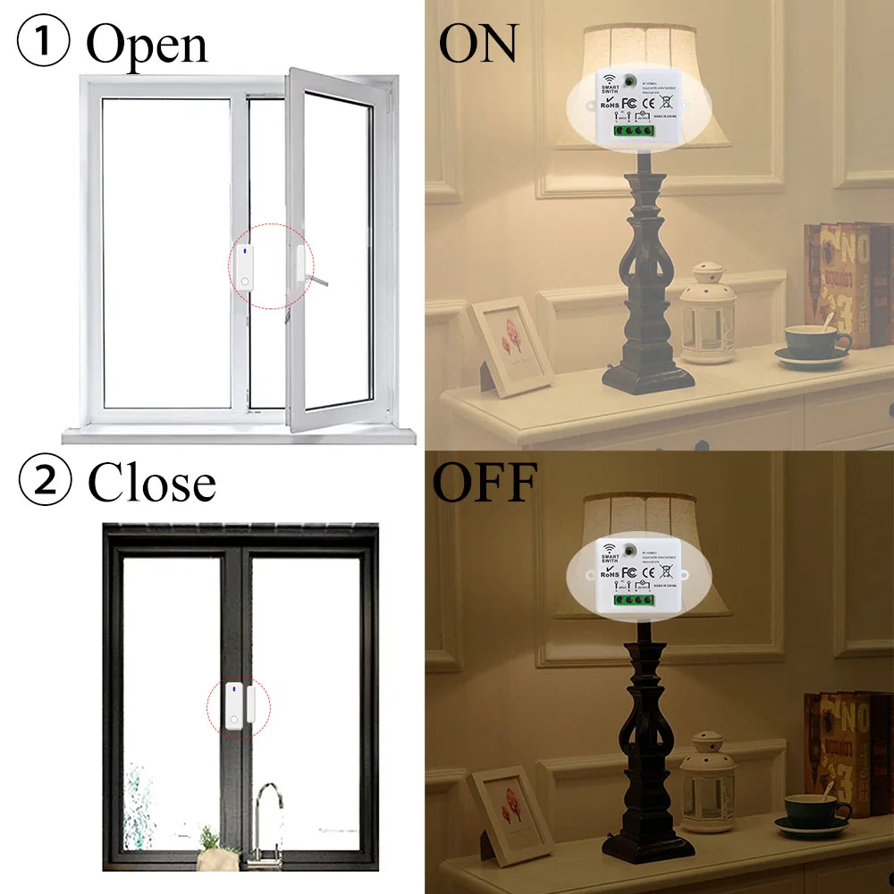 Tedeligo 433MHz Door Window Sensor Switch Wireless Light Switch,110V 220V 10A Relay Remote Control Switch for Home Lamp ON OFF