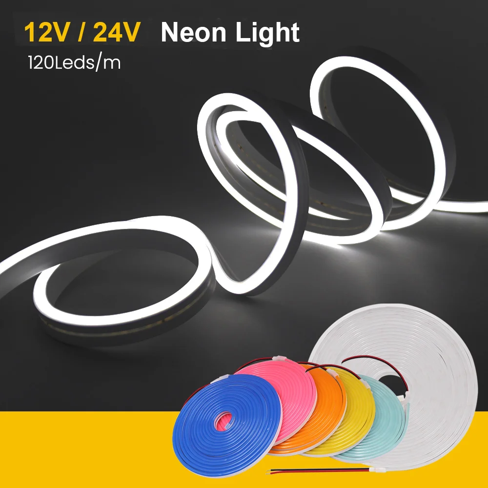 DC 12V 24V LED Neon Strip Light Neon Sign impermeabile Silicone corda luci lampada flessibile decorazione della casa con 2pin Wire 9 colori