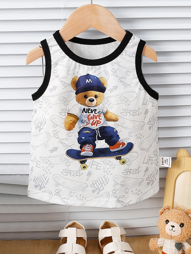 Summer Thin Boys' Baby Pullover Sleeveless Tank Top Skateboarding Bear Child Accessories 1