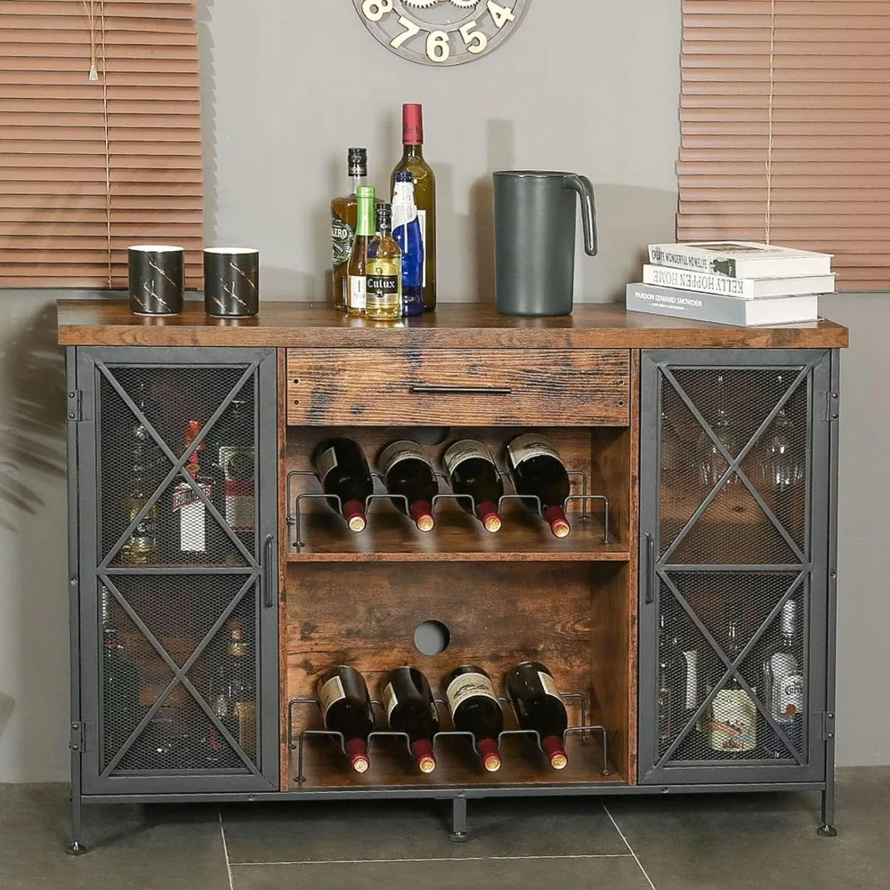 

Bar cabinet with wine rack and glass rack, used for coffee bar cabinets in farmhouses for alcoholic beverages and glass cups